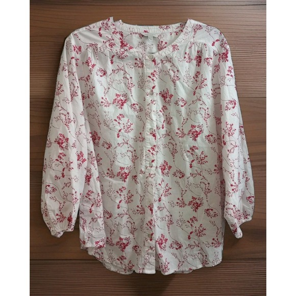 Lucky Brand Tops - Lucky Brand Floral Printed Peasant Top Red White Cottagecore 100% Cotton Size XL
